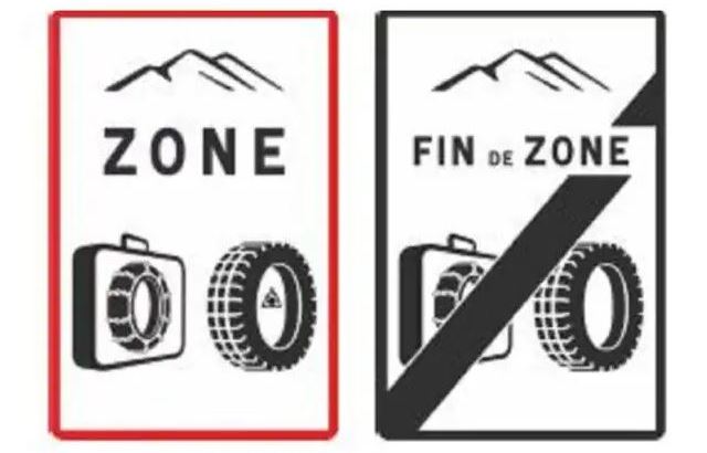 Les panneaux indiquant l’entrée et la sortie des zones où les équipements sont obligatoires.